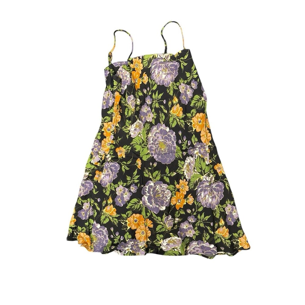 Farm Rio Capri Floral Sleeveless Mini Slipdress Square Neck Black Sz Large $160 - Picture 2 of 5